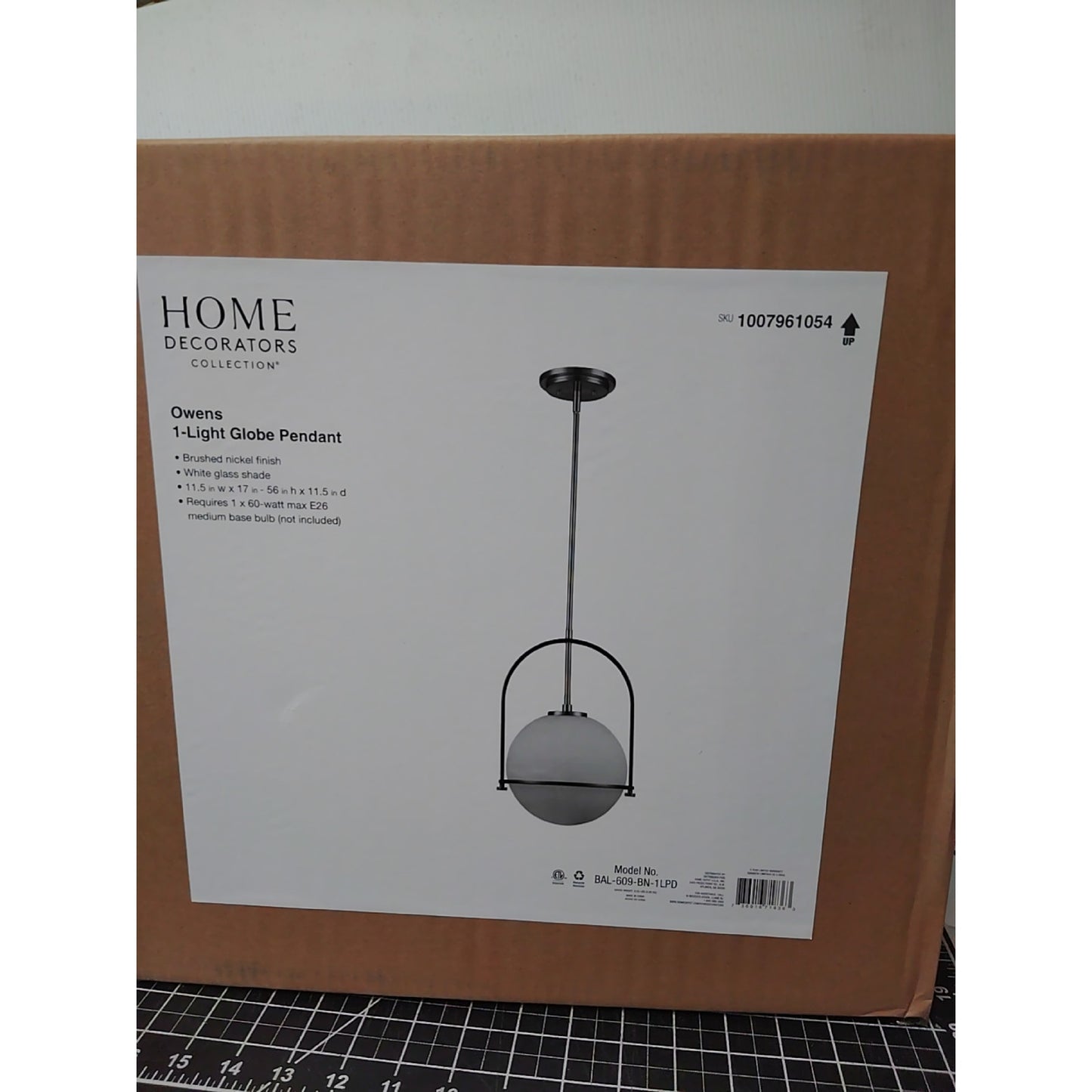 Owens 1-Light Brushed Nickel Globe Pendant Light Fixture with Frosted Glass Shade – Model BAL-609-BN-1LPD