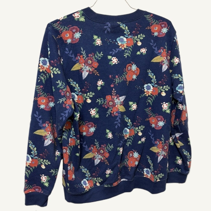 Blair Women's Navy Floral Pullover Sweatshirt Size L - Cotton Blend