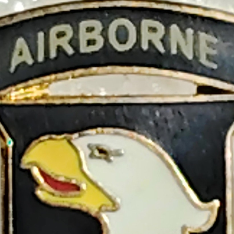 101st Airborne “Screaming Eagles” Hat Lapel Brooch Pin, Enamel, 5/8"H × 1/2"W