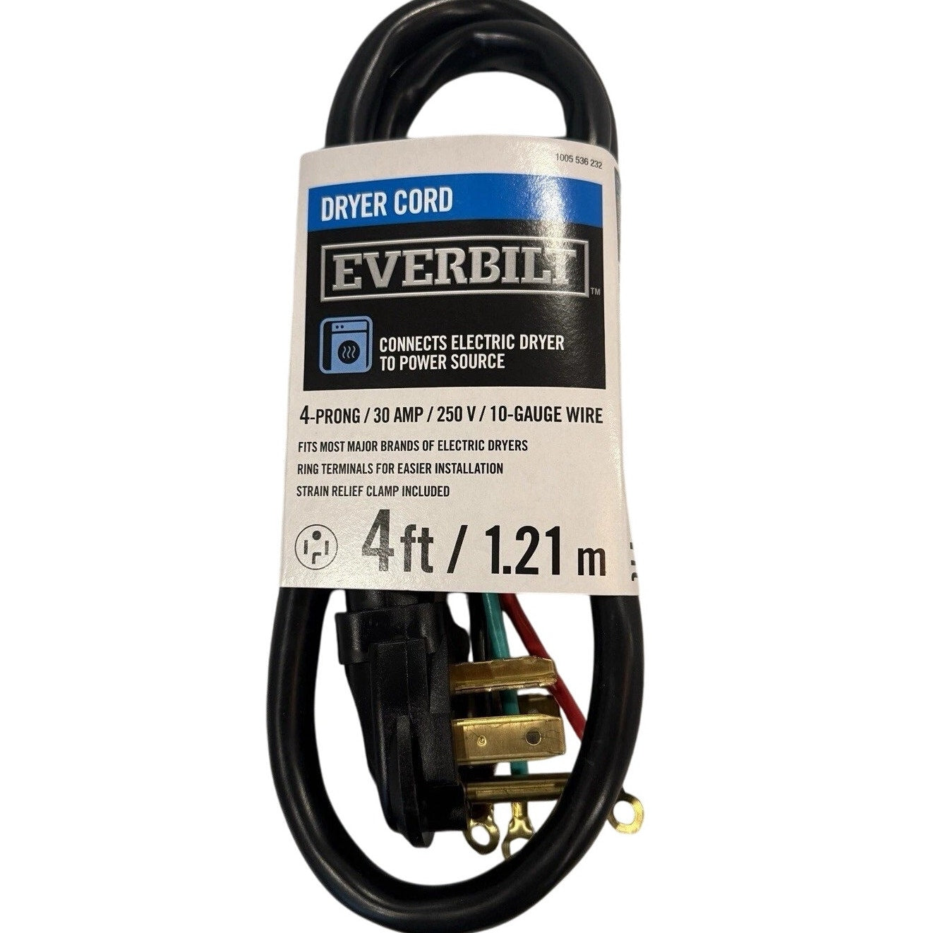 Everbilt 4 ft. 30 Amp Dryer Cord – 4-Prong – Heavy-Duty – EB09X10018