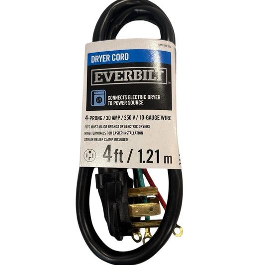 Everbilt 4 ft. 30 Amp Dryer Cord – 4-Prong – Heavy-Duty – EB09X10018