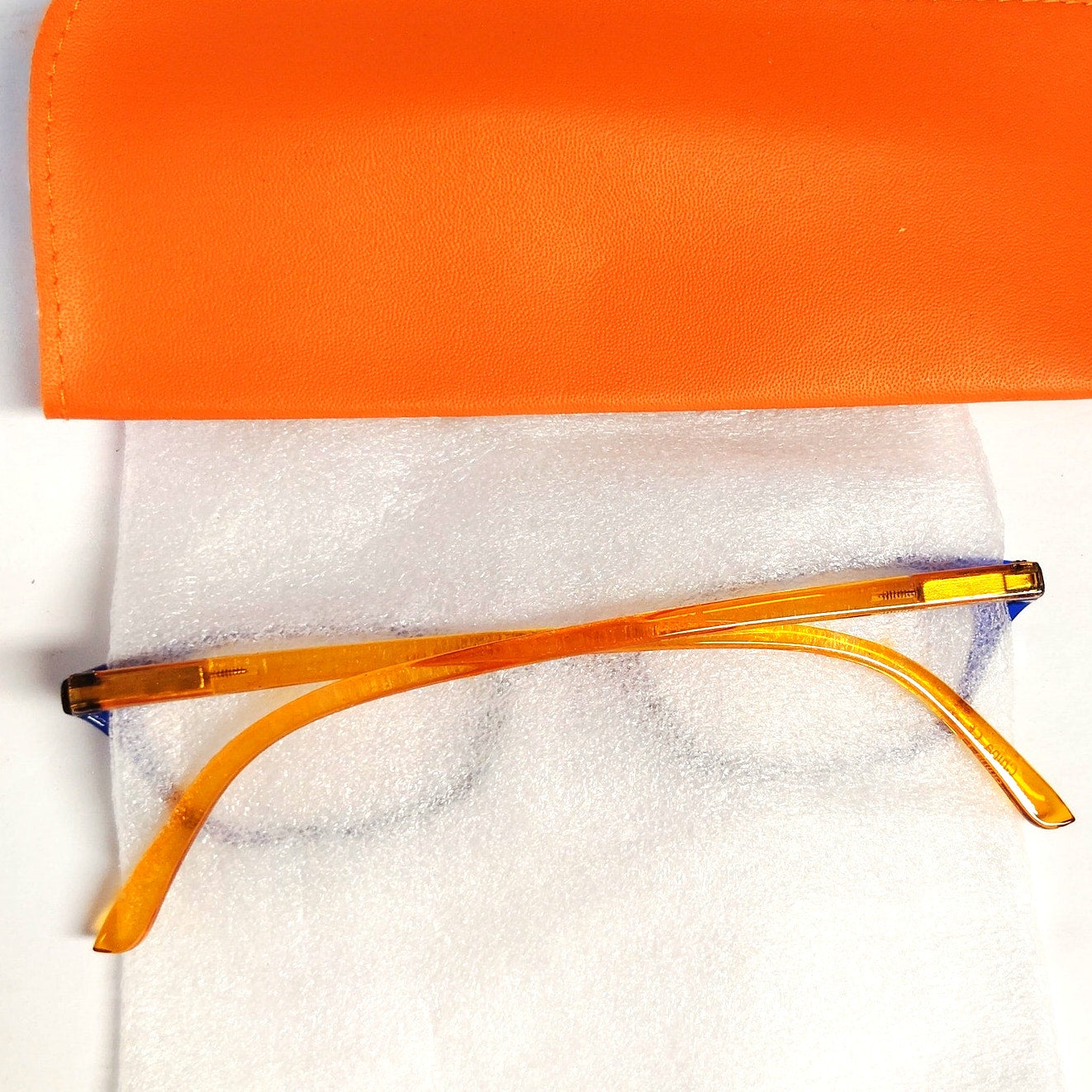 VTG Two‑Tone Orange Navy Reading Glasses +3.00 w/ Protective Sleeve