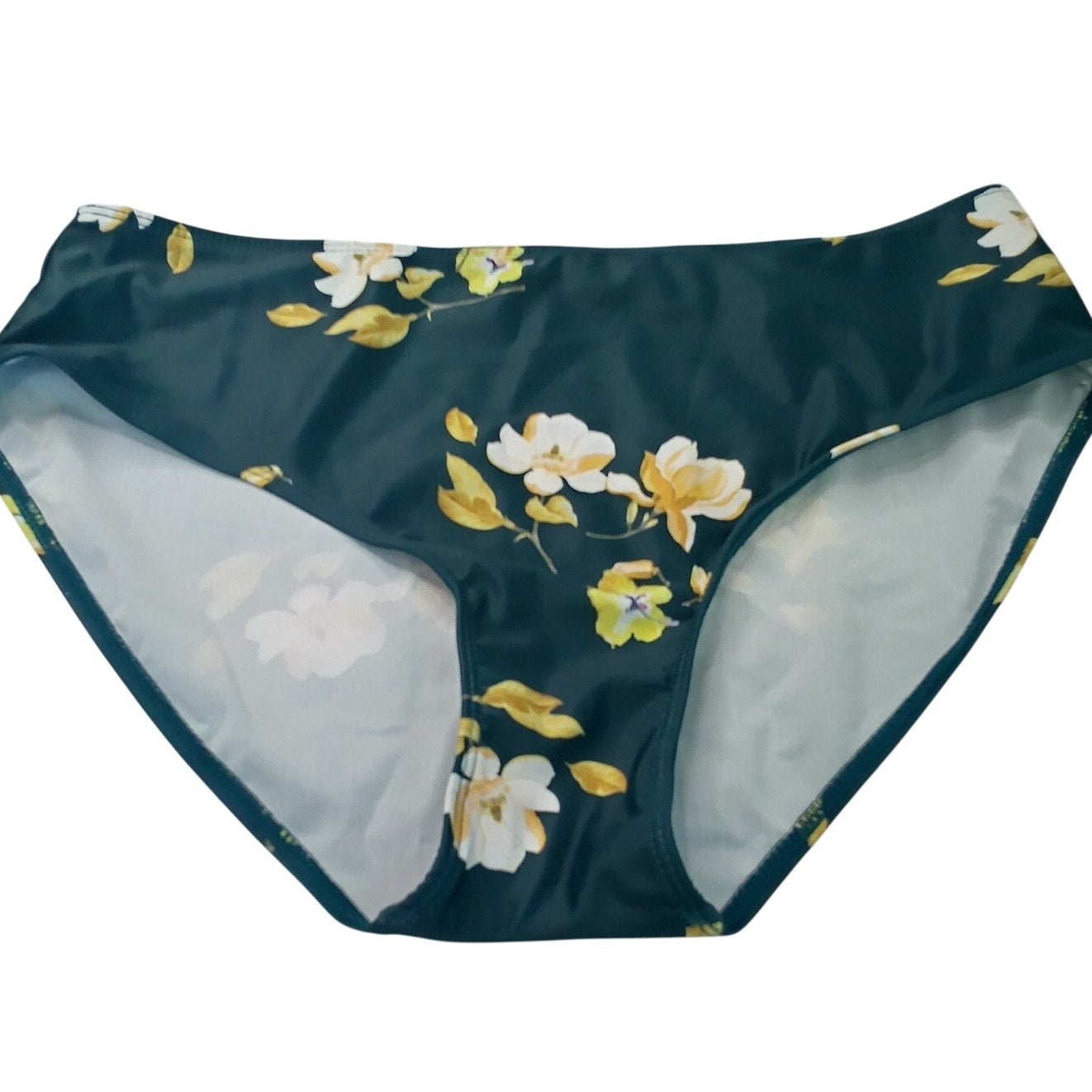 Summer Mae Floral Bikini Bottoms Women’s Large Green White Yellow Print