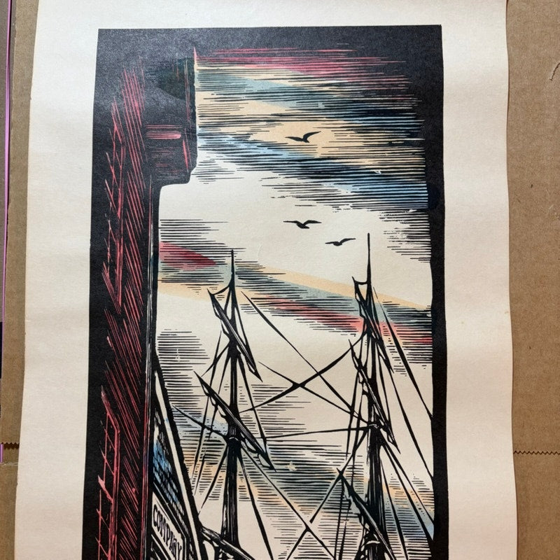 VTG James Arnold Mystic Seaport Woodblock Prints- Joseph Conrad & Chas. W Morgan