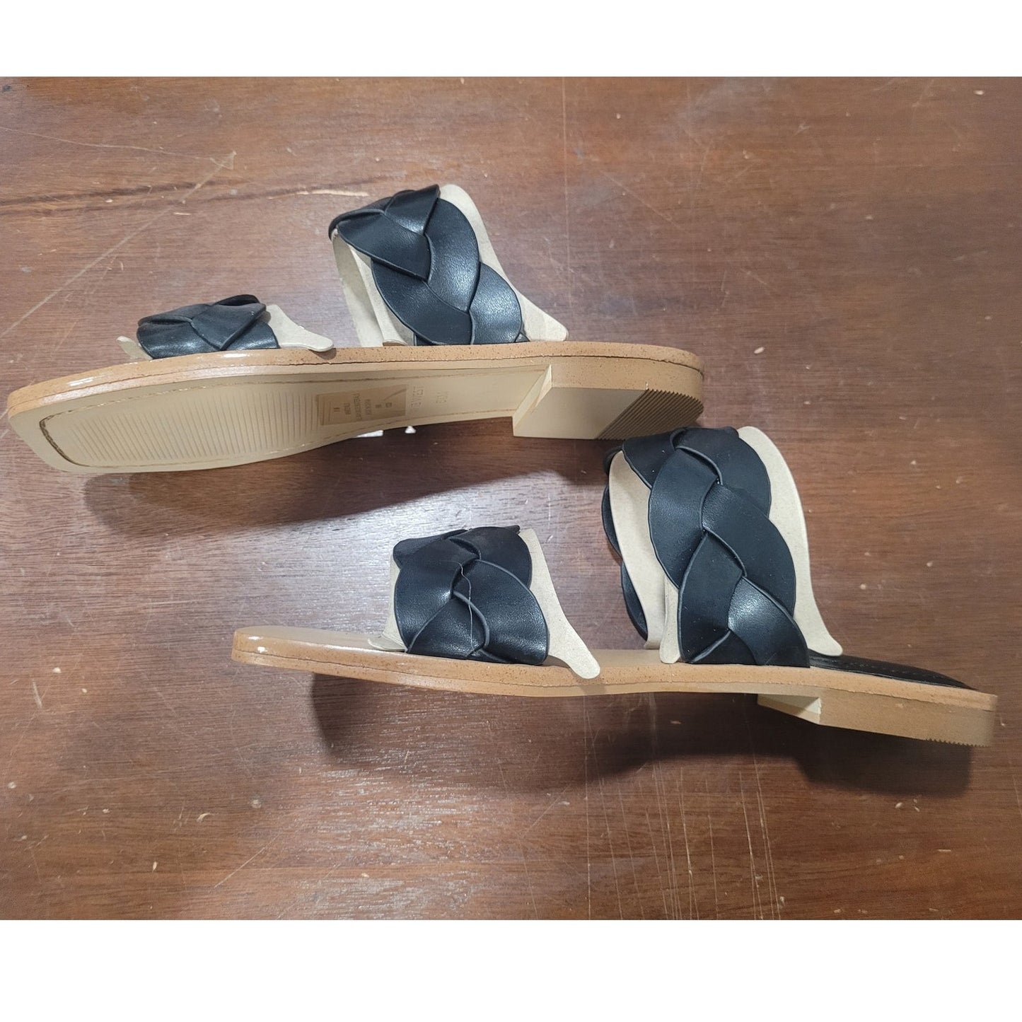 Nine West Royal Sandal – Black, Women’s 5.5, Slip-On Faux Leather with Lug Sole