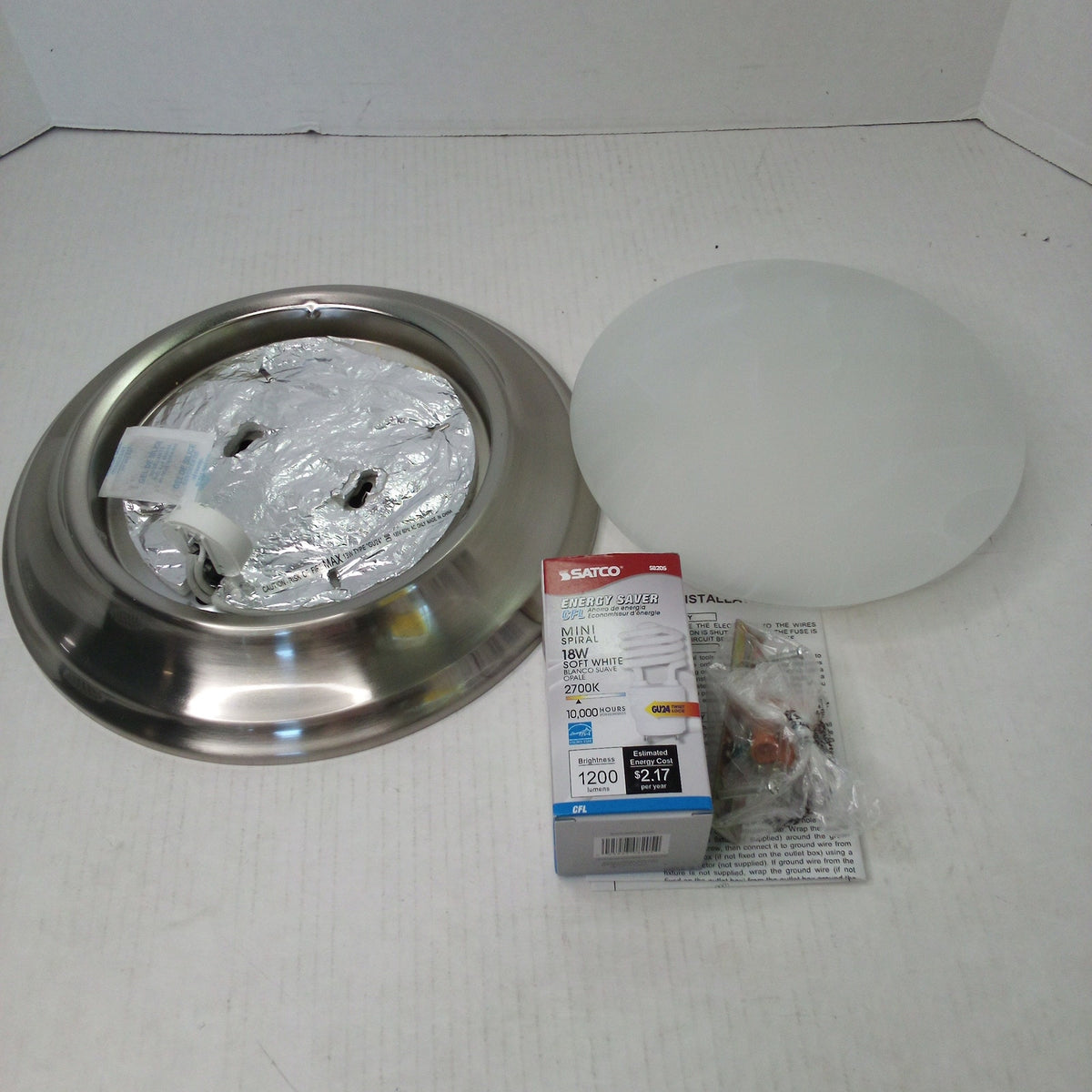 Monument 1-Light Flush Mount Ceiling Fixture Brushed Nickel Alabaster Glass