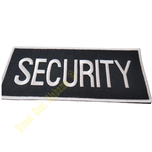 NOS, SECURITY 8-7/8" x 5" Silver Text, Black Background, Full Hook-N-Loop Back