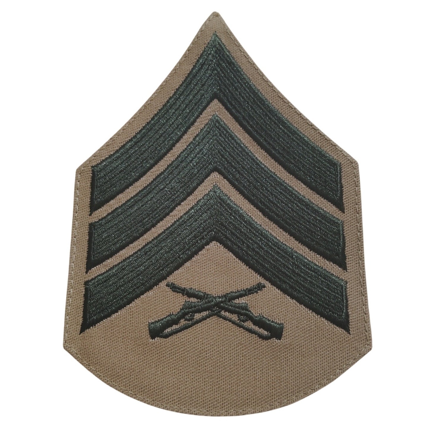 1 Pr. USMC Sergeant E‑5 Chevrons Set – Green on Khaki – Female – 3‑1/2" × 2‑3/4"