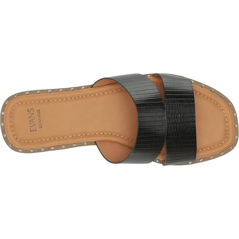 Evans Riley Emboss Sandal – Black, Women’s 8W, Double Strap Slip-On, Wide Fit
