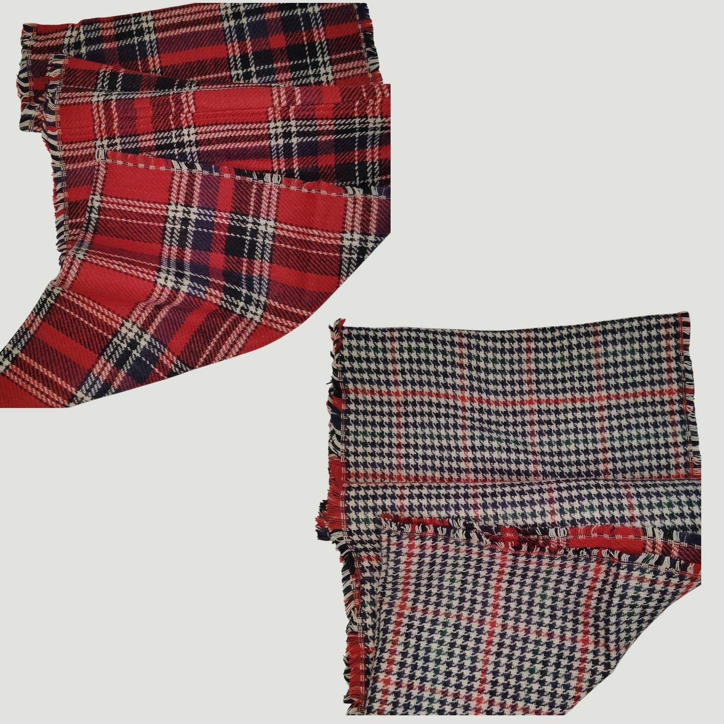 Lucky Leaf Infinity Scarf w/ Tassles, Reversible, Red/Black Plaid & Geometric