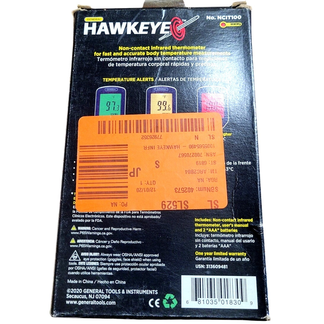Hawkeye Non-Contact Forehead Infrared Thermometer Model NCIT100