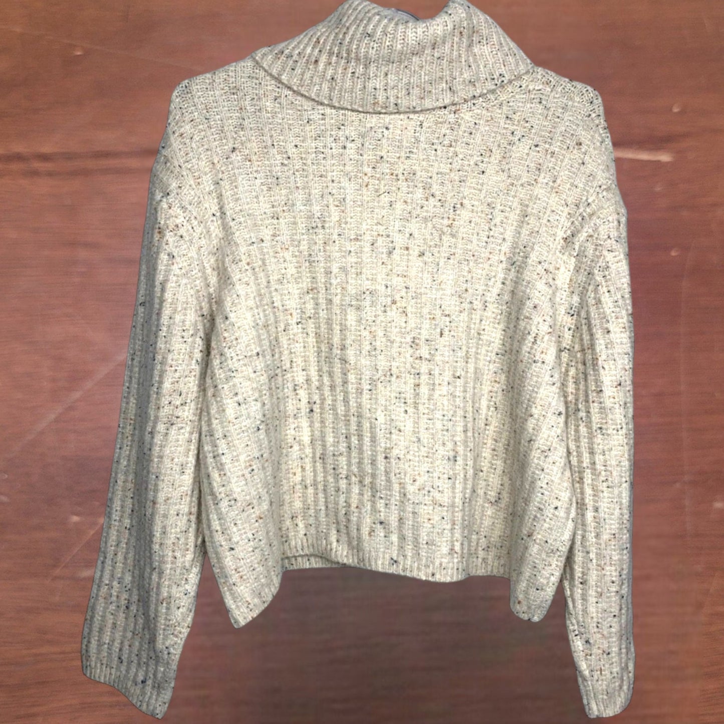 Mock Turtleneck Cashmere‑Like Pullover Sweater – Cream w/ Speckles – Women’s XXL