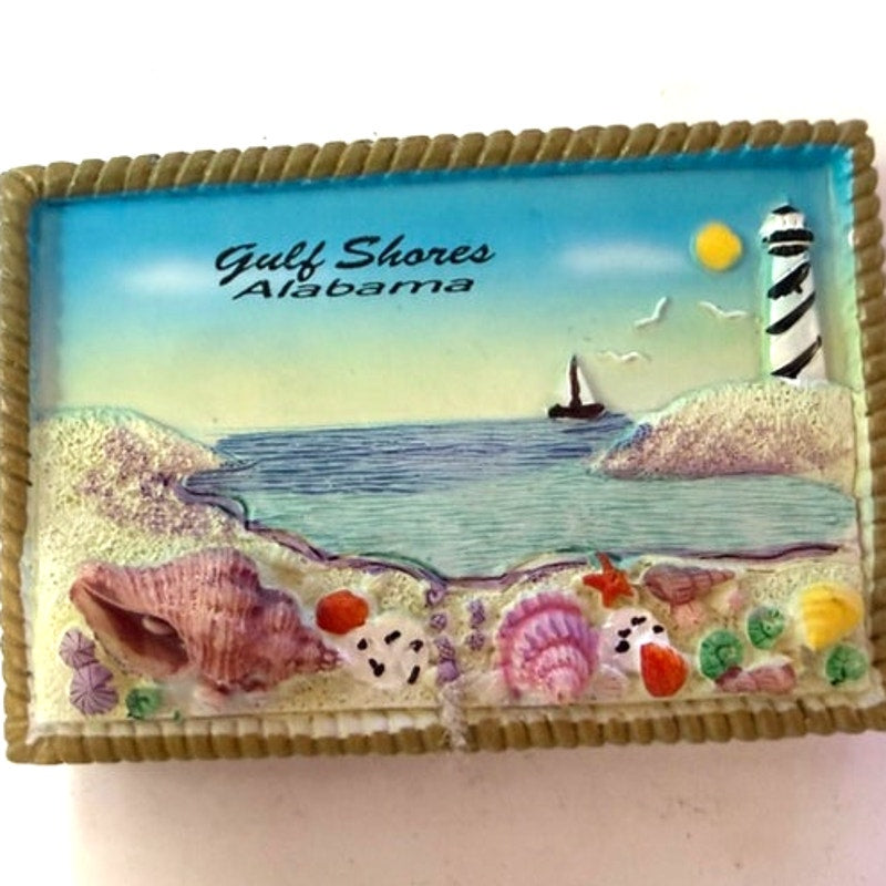 Gulf Shores Alabama 3D Resin Fridge Magnet Lighthouse Seashells Nautical 3"