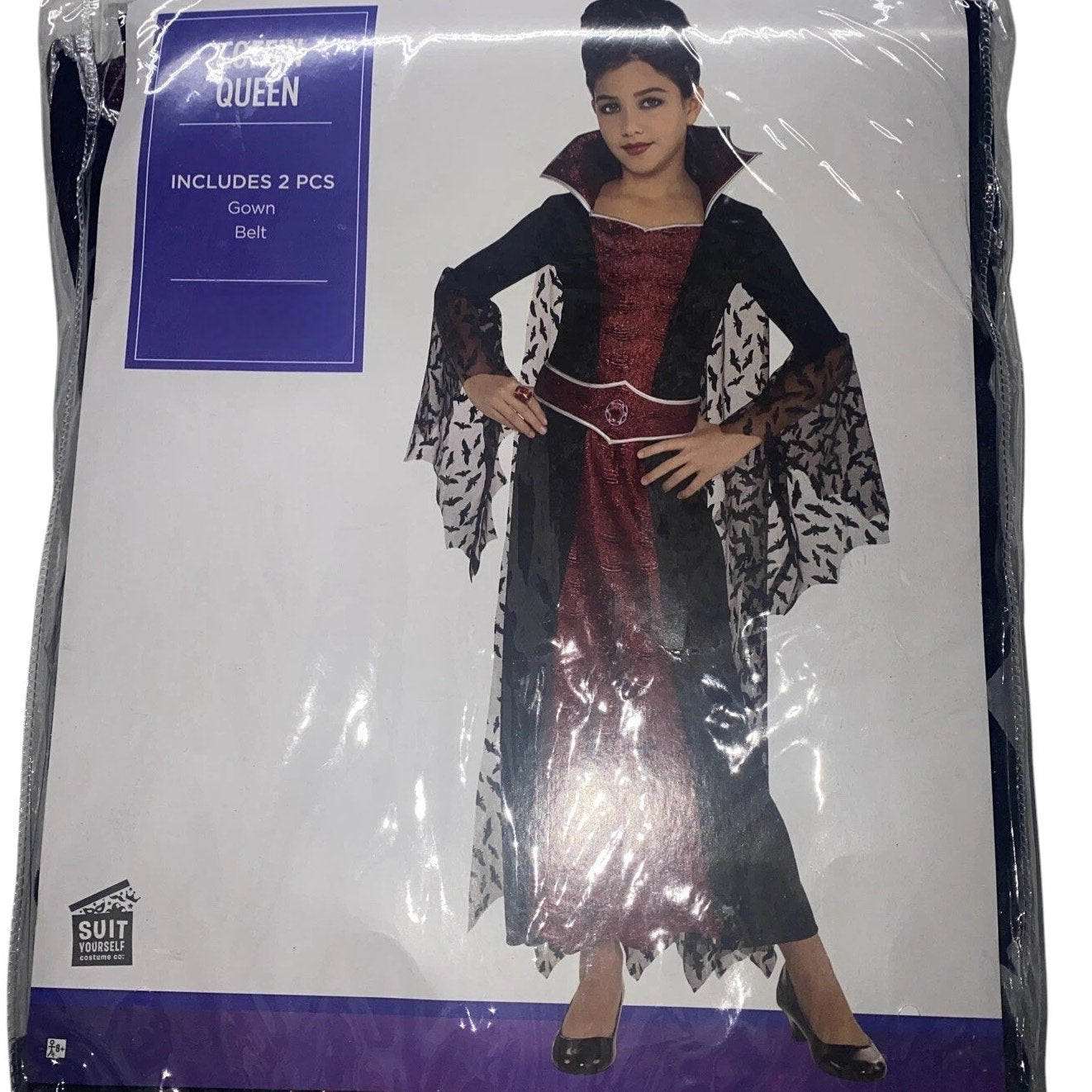 Girls Coffin Queen Vampire Costume, Med (8–10 Years), Black & Red Deluxe Set