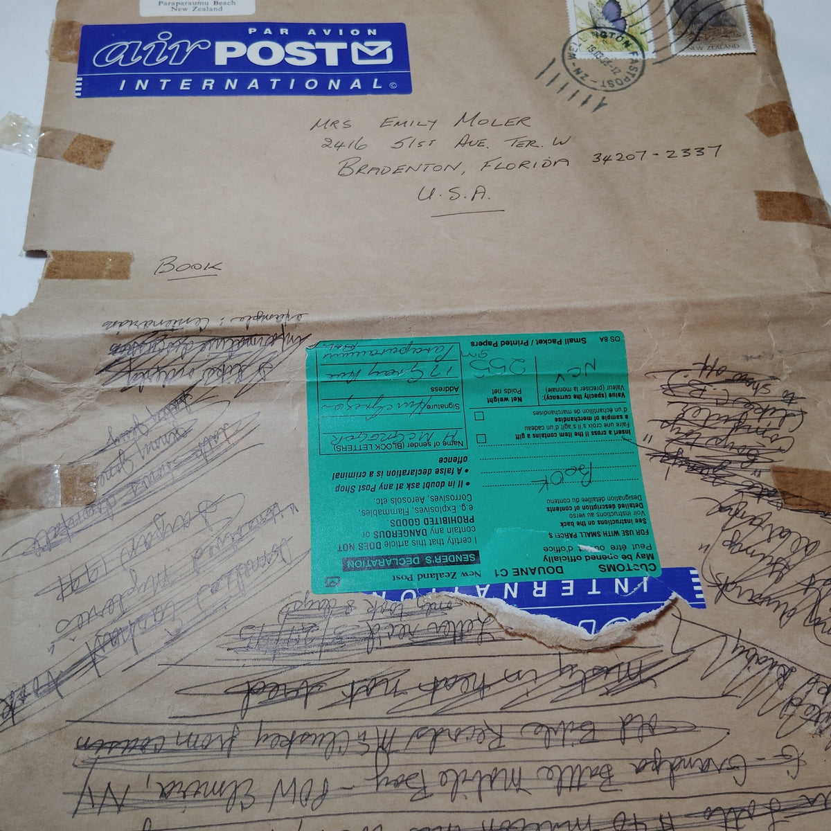 New Zealand 1995 Postal Cover $2 Butterfly & $10 Kiwi Stamps to USA