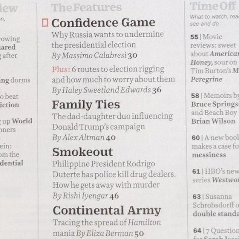 TIME Magazine Oct 10 2016 Vladimir Putin Russia Election, Arnold Palmer Death