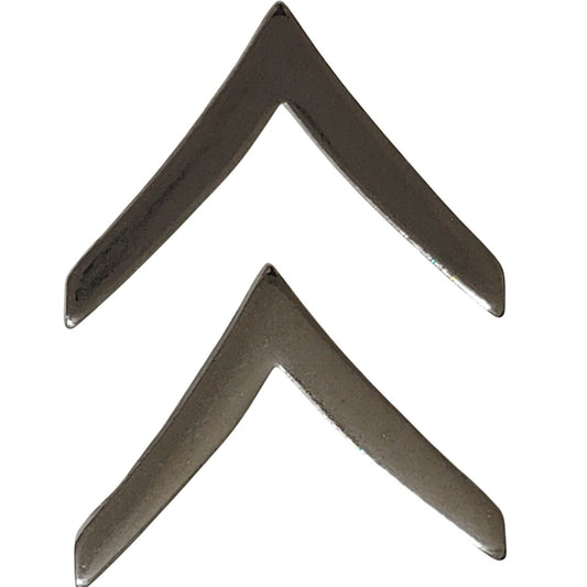 HWC Private Chevron Novelty Pins – 7/8" × 5/8"  Collar Device Set, Silver-Tone