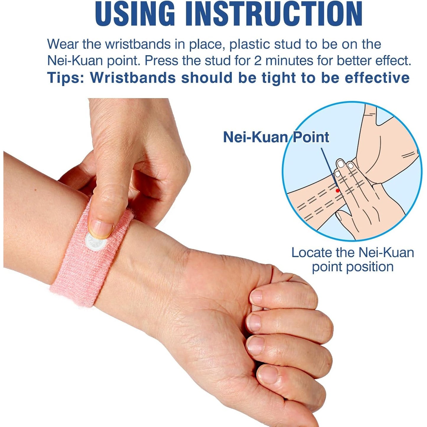 2-Pr Motion Sickness Bands Anti-Nausea Wristbands for Adults & Kids, Pink/Blue