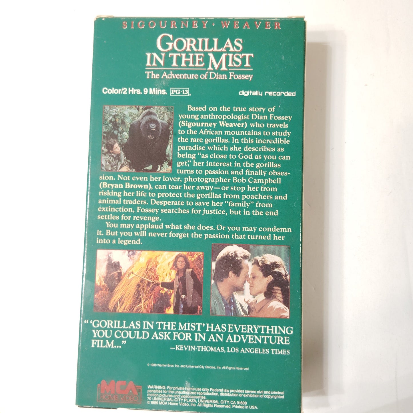 Gorillas in the Mist VHS 1988 Dian Fossey Drama Warner Universal