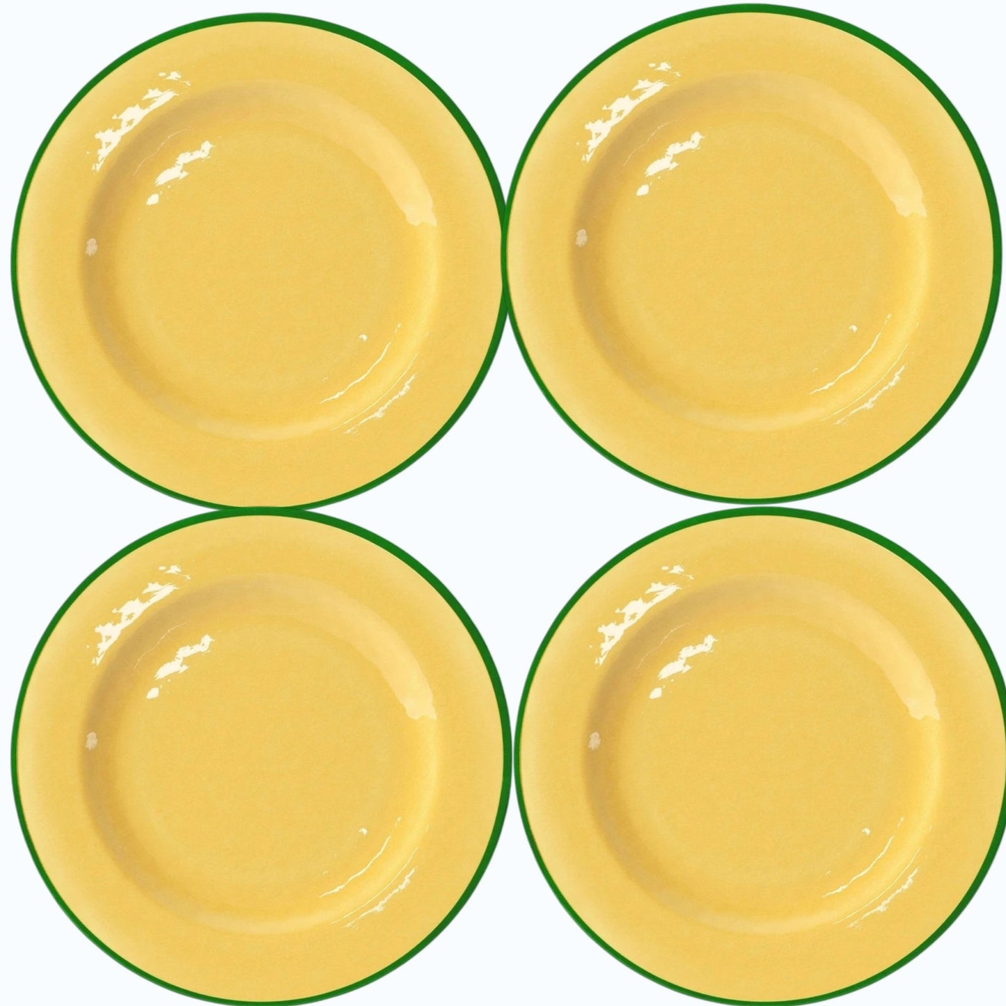 4-PK Threshold 10‑1/2" Melamine Dinner Plates – Yellow w/ Green Rim