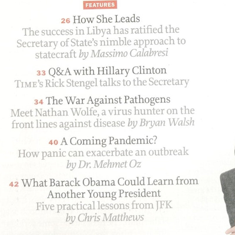 Time Magazine November 7, 2011 Hillary Clinton Smart Power, Steve Job Biography