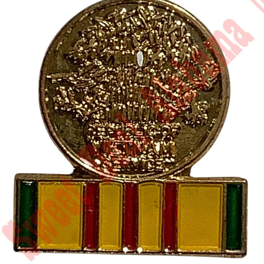 Vietnam Service Ribbon w/ Medallion- Hat, Lapel or Tie Pin 3/4"H x 11/16"W