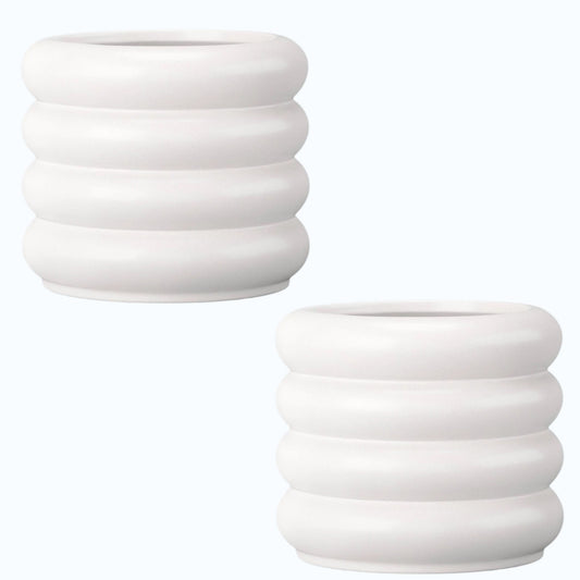 2 Large Bubble Ceramic Planters, White, 7-3/4"D x 6.50"H Plugged Bottom Drain