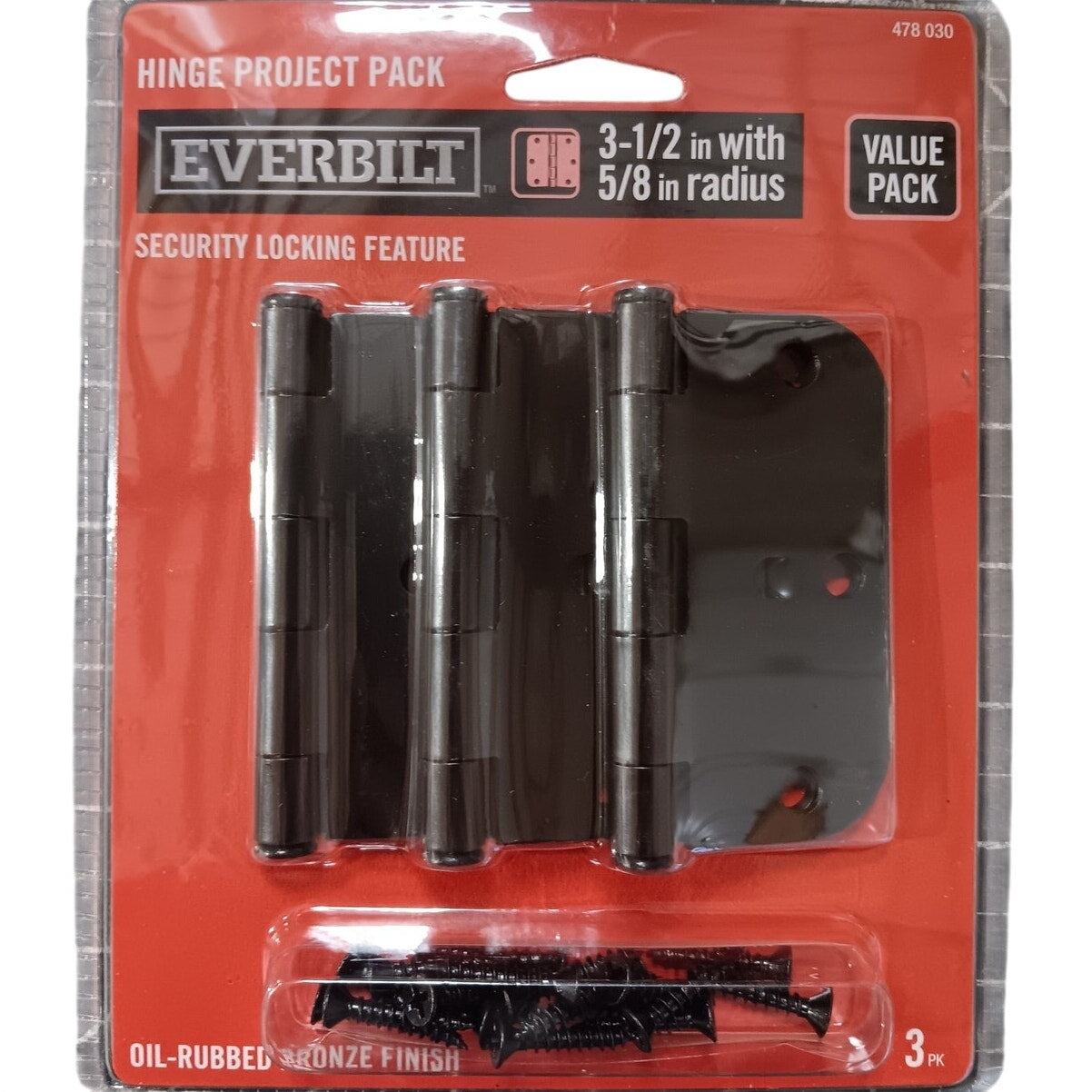 Value Pack - 3 Everbilt Rad Security Hinges Oil‑Rubbed Bronze 3.5 x 0.625 in