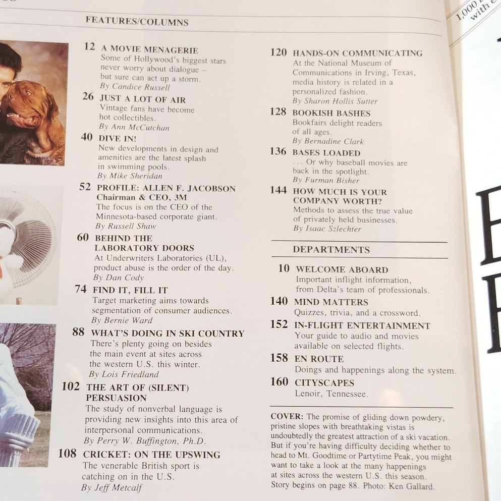 Delta Sky Magazine Sept. 1989 - Allen Jacobson Profile, Cricket, Movie Menagerie