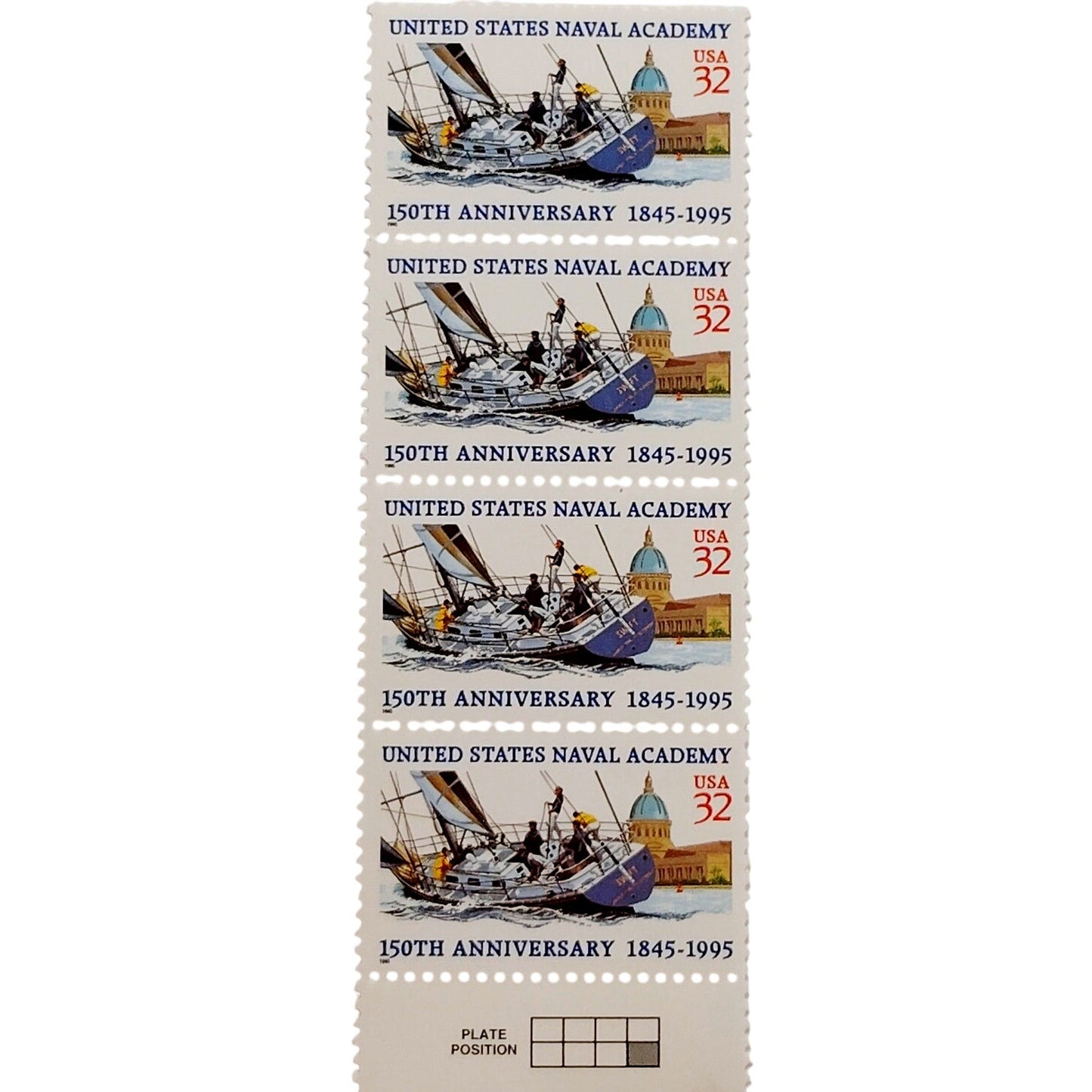 Strip of 4 – 1995 USA 32¢ U.S. Naval Academy MNH Scott 3001 Plate Block