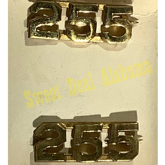 Early/Mid 1900s Brass C-Clasp "255" Collar Devices 3/8"H Hat / Lapel Pins Set