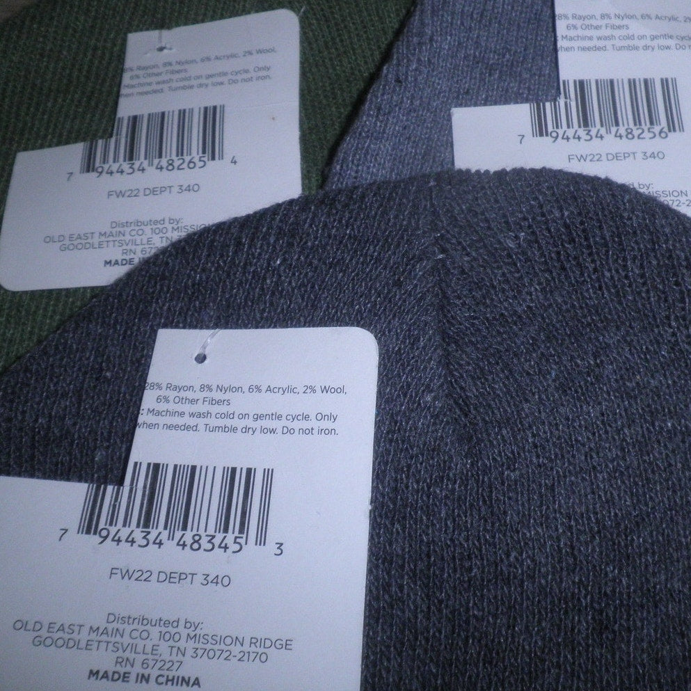 3-PK Old east Main Co., One-Size, Beanie Caps, Green/Grays, Blended Materials