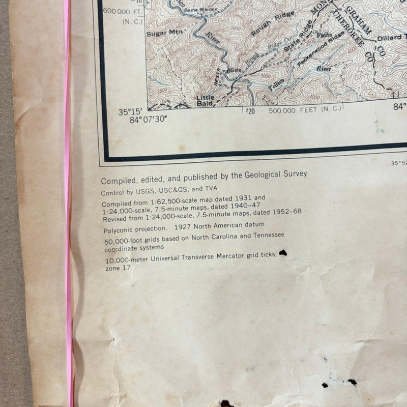 Vintage 1972 USGS Great Smoky Mountains National Park Map 36x29 - Damage Noted