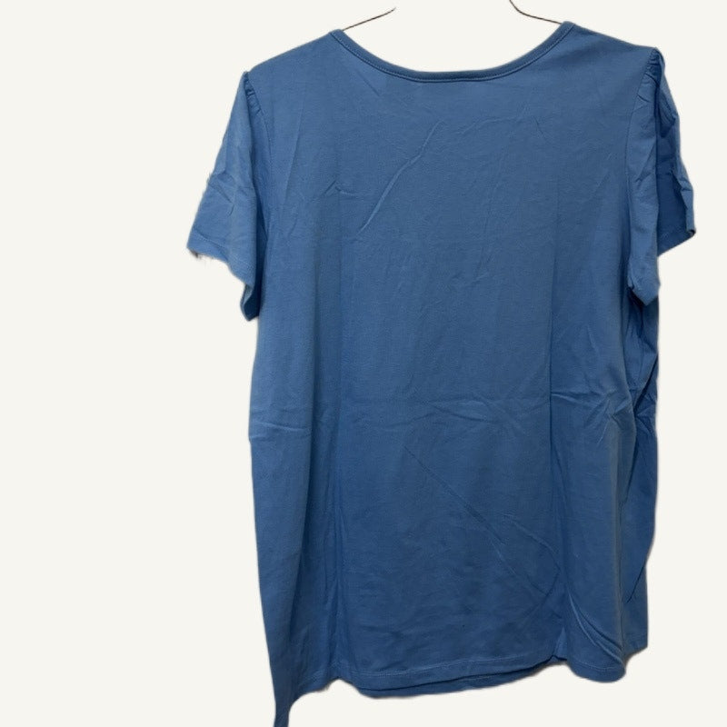 Blair Women's Light Blue Short Sleeve Top Size L - Scoop Neck Pintuck Blouse