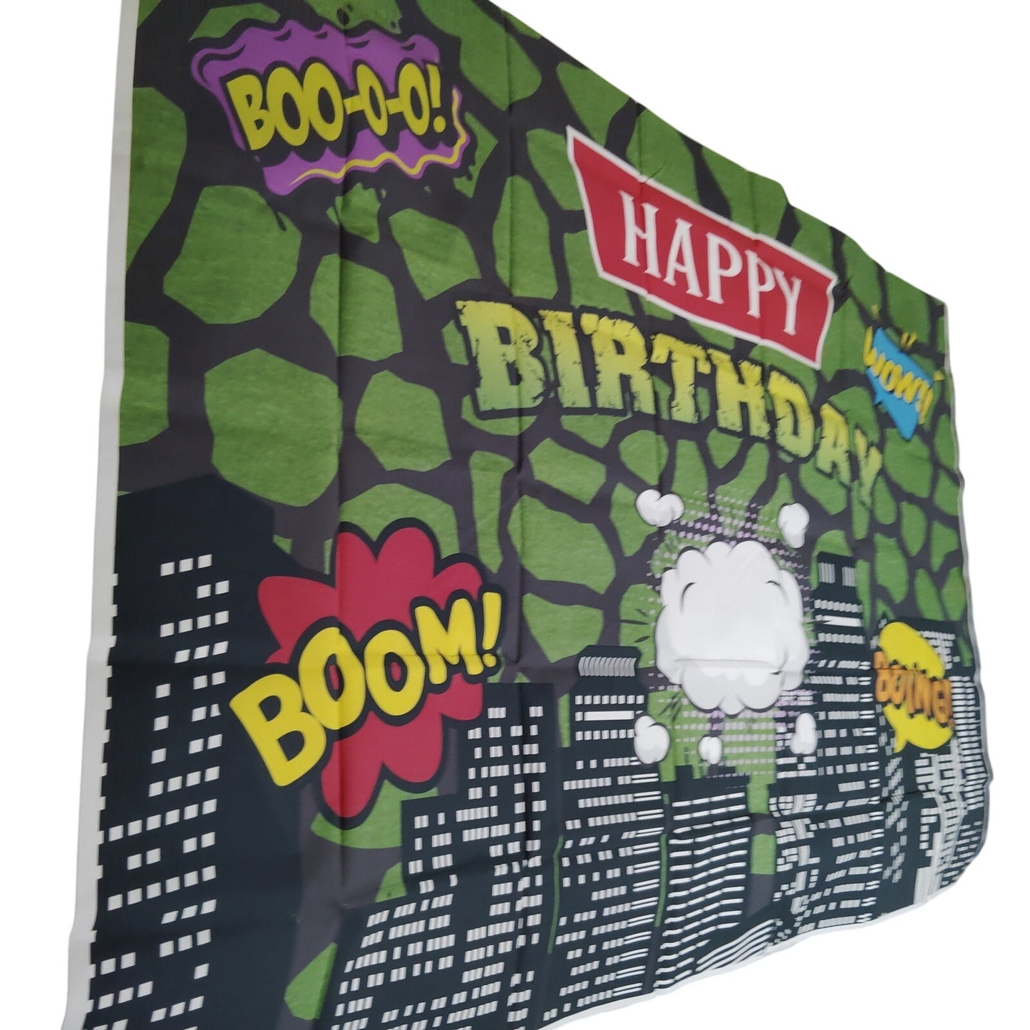 Turtle Superhero Birthday Backdrop 72x45 Green Comics Cityscape Party Banner