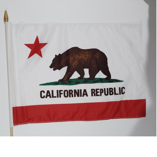 California 12x18in Stick Flag – 24" Wooden Pole – Bold Dye‑Sublimated Colors