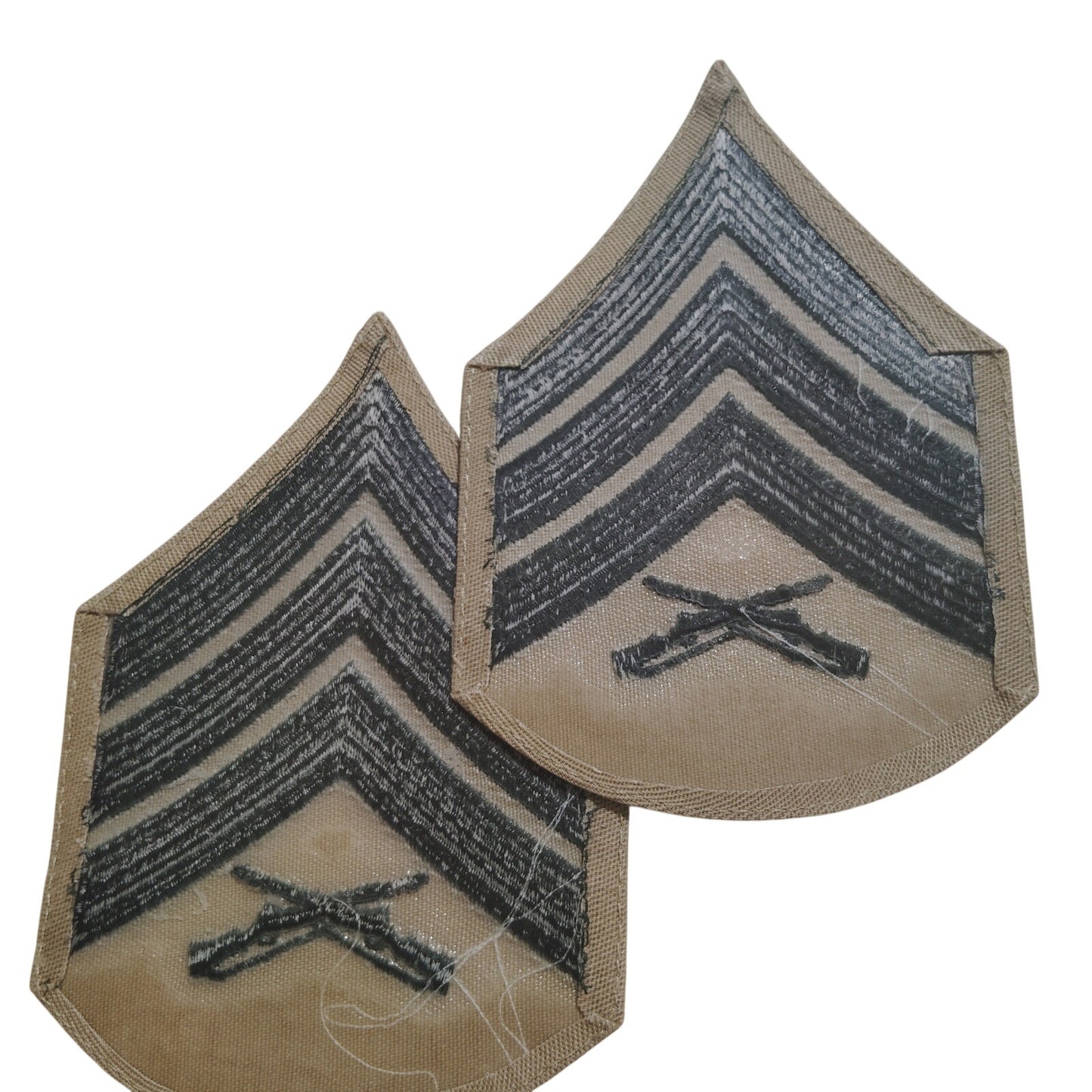 1 Pr. USMC Sergeant E‑5 Chevrons Set – Green on Khaki – Female – 3‑1/2" × 2‑3/4"