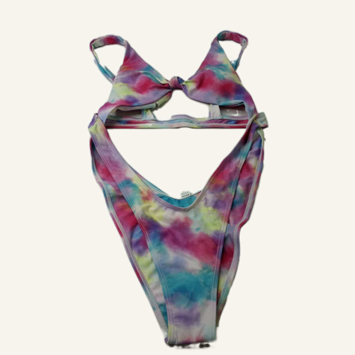 Women's Multicolor Tie-Dye Cut-Out One Piece Swimsuit Size L High Cut Leg