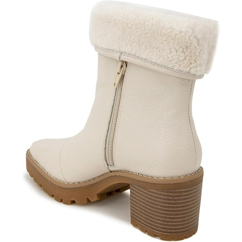 André Assous Milana Bootie, Linen, Womens 5.5, Fold-Down Shearling Lined Leather