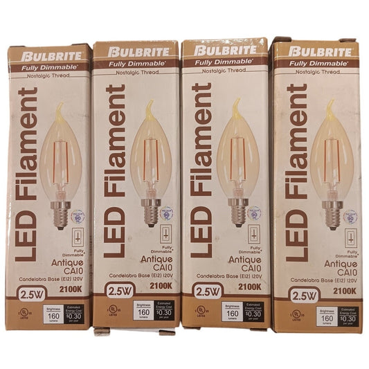 Four (4) Bulbrite 2.5W CA10 E12 LED Nostalgic Bulb - #776903