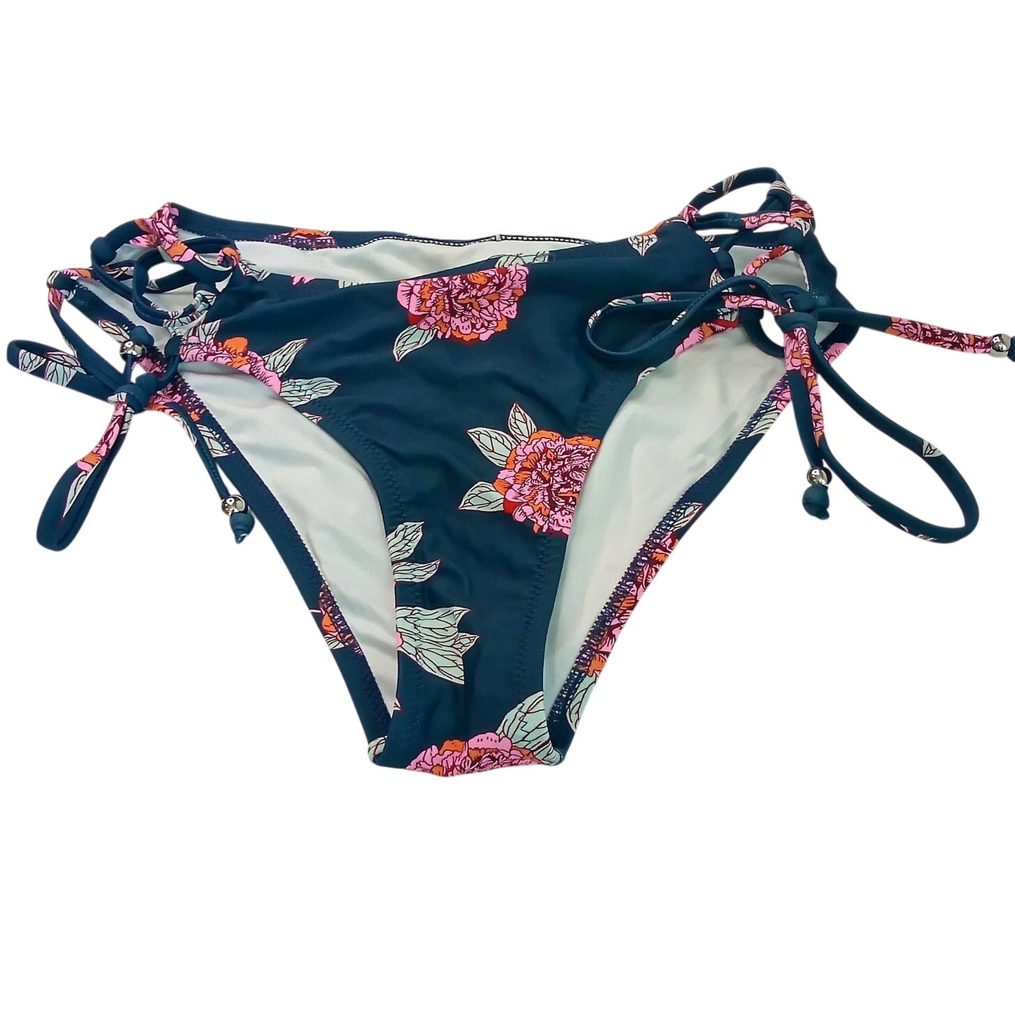 Cupshe Navy Floral Side Tie Bikini Bottoms Women’s Small Pink Rose Print