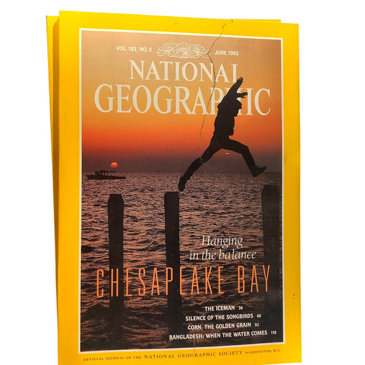 National Geographic June 1993 -Chesapeake Bay, Silence of the Songbirds, The Iceman, Bangladesh: When Water Comes, Corn: The Golden Grain...