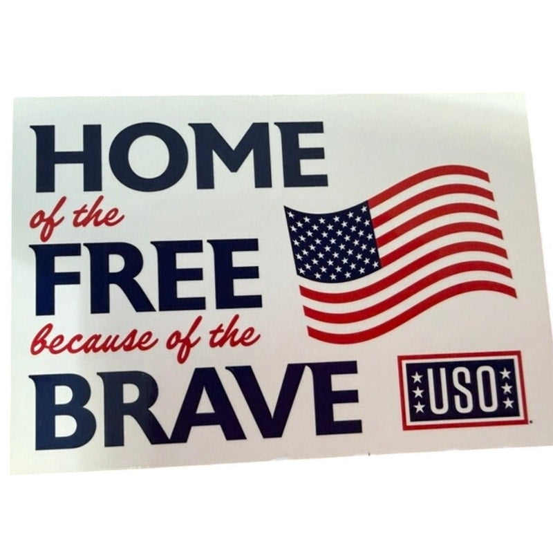 USO Patriotic Fridge Magnet Home of the Free Waving American Flag Vinyl 4.25x3