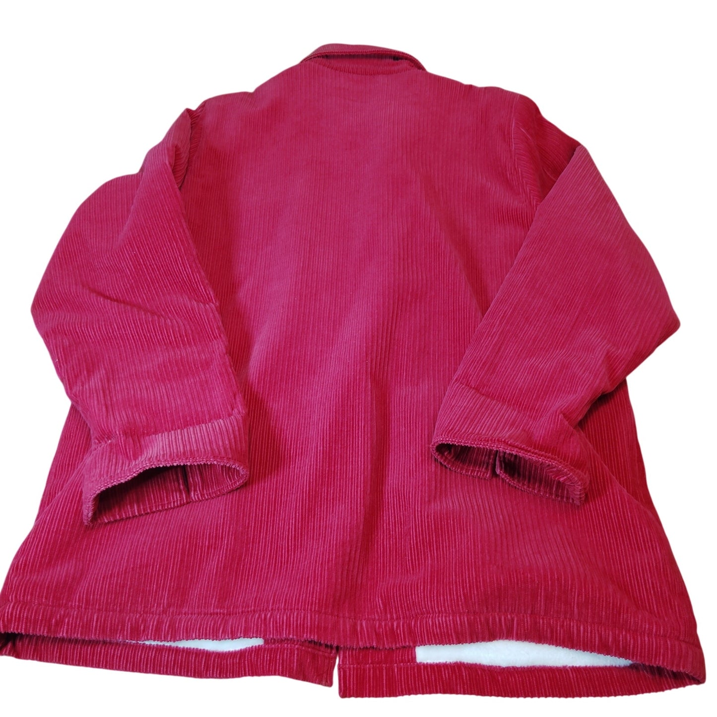 Blair Women's Large Red Pink Corduroy Jacket with Removable Sherpa Hood