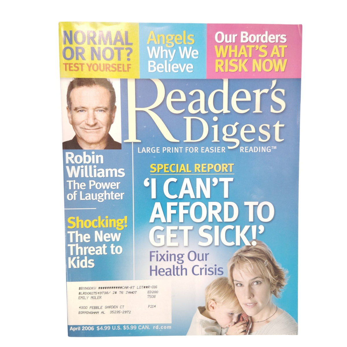 Reader's Digest April 2006 Large Print Back Issue - Robin Williams Cover