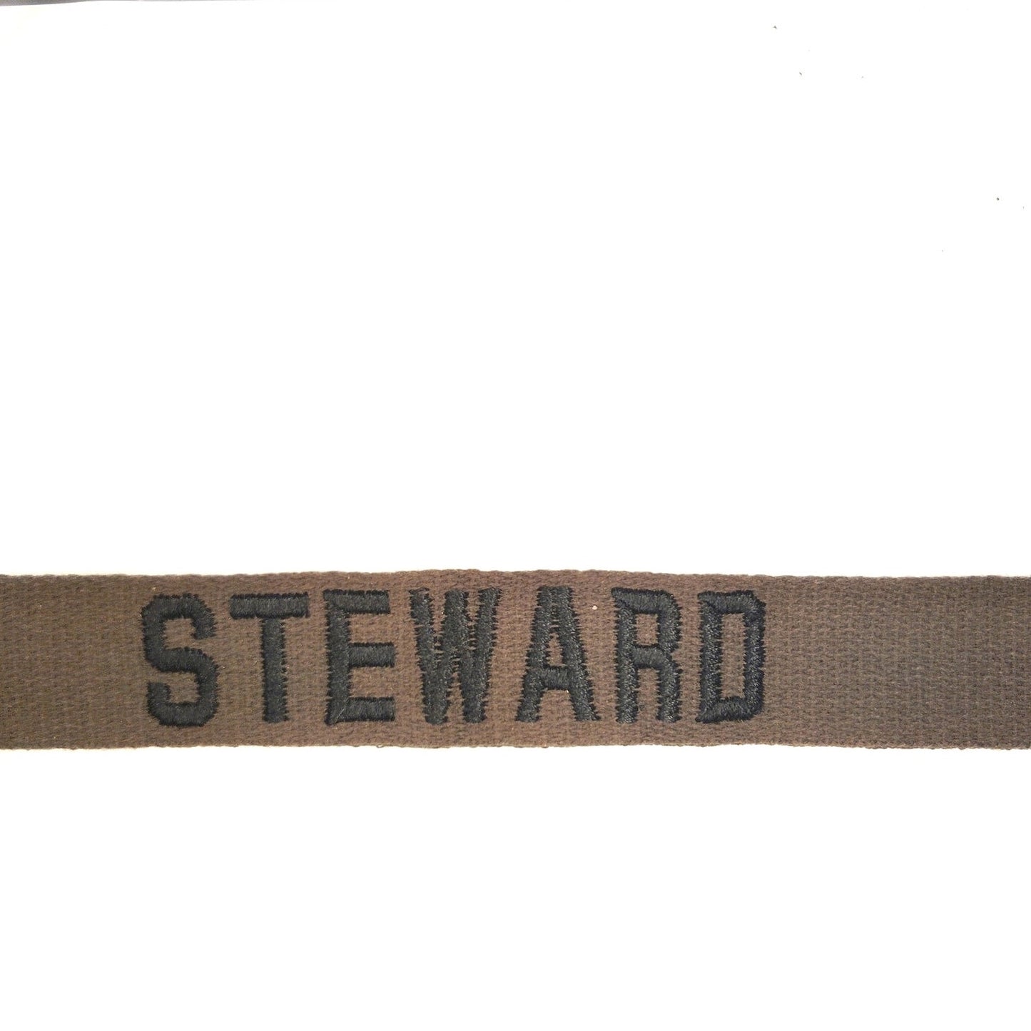 Vintage OD Green Embroidered "STEWARD" Uniform Name Tape 7.9 in. x 1 in. Sew-On