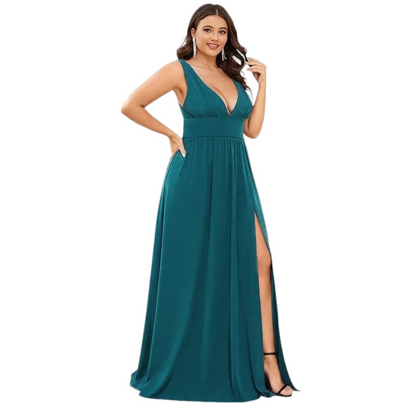 Ever-Pretty Maxi High Slit Pleated Sleeveless Plus Size Formal Dress, 6X (20)