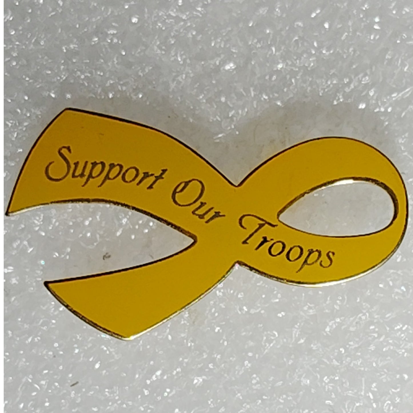 Support Our Troops Yellow Ribbon Hat Lapel Brooch Pin, Enamel, 1‑1/4"H × 3/4"W