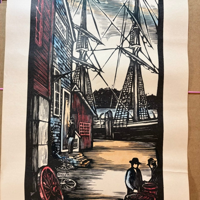 VTG James Arnold Mystic Seaport Woodblock Prints- Joseph Conrad & Chas. W Morgan
