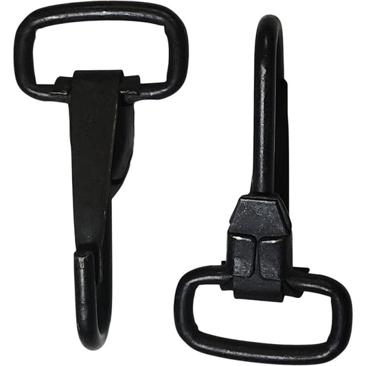 1 Pair – 1" Black Plated Metal Fixed Loop Snap Hooks, Military Surplus